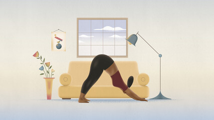 black woman doing fitness exercise in Dog yoga pose