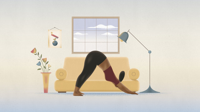 black woman doing fitness exercise in Dog yoga pose - Powered by Adobe