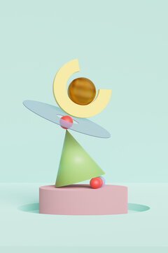 Colored geometric shapes balance concept background 