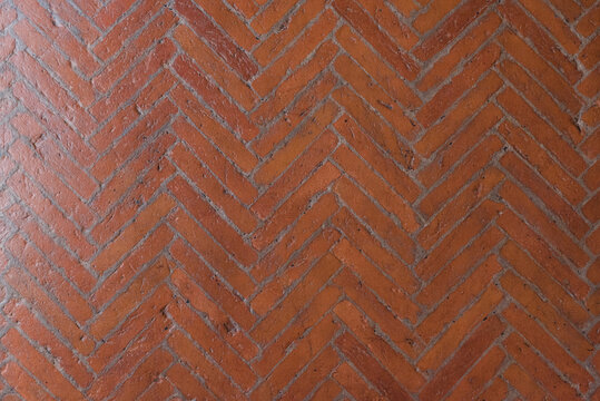 Herringbone pattern brick floor