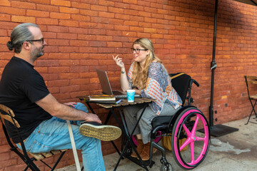 Couple Have a Meeting at an Outdoor Cafe