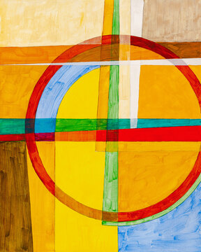 An Abstract Painting with Circular  and Cross Motifs.