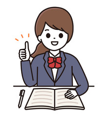 学生 女性 グッドサイン 勉強 イラスト