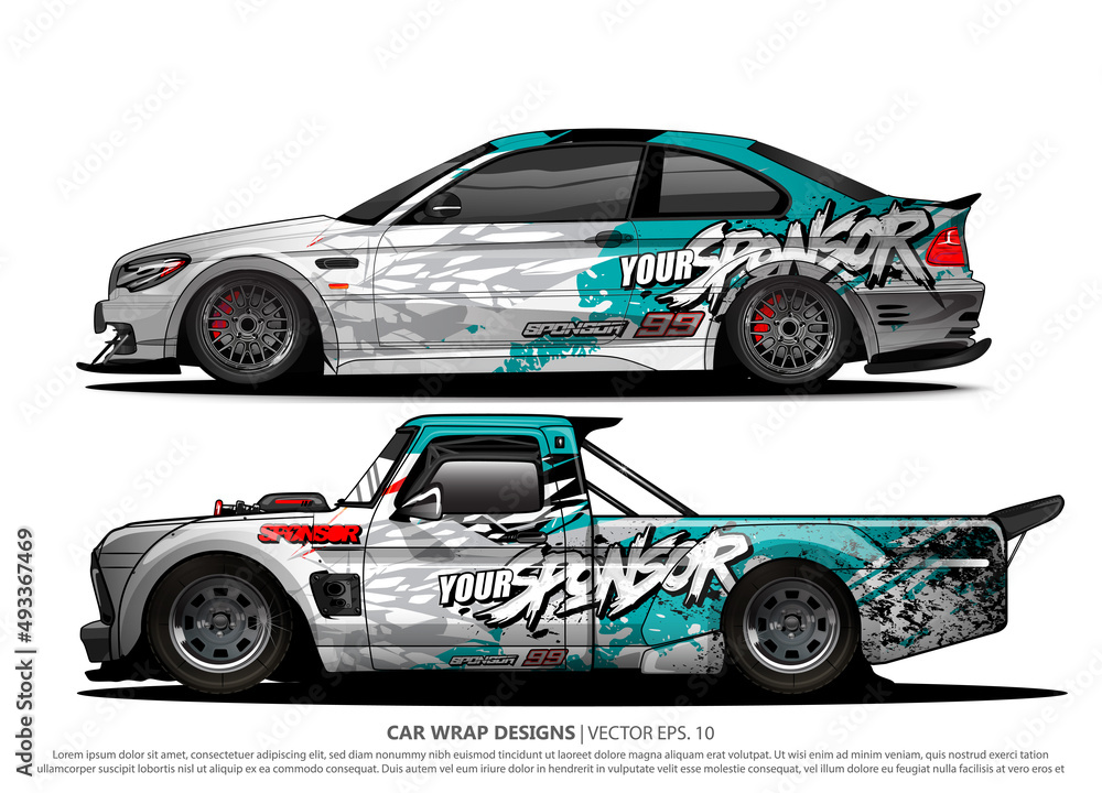 Wall mural race car wrap design vector for vehicle vinyl sticker and automotive decal livery