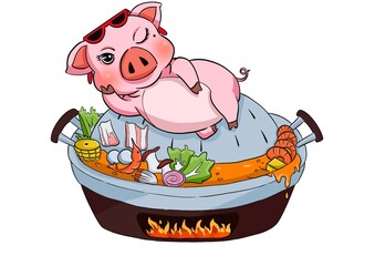 Happy pig on the pot
