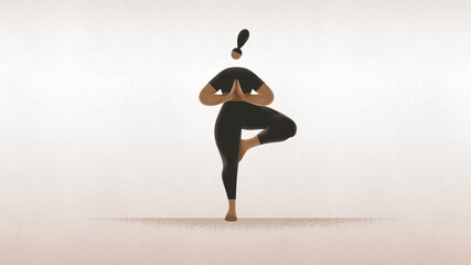 Black woman doing yoga. Tree pose asana