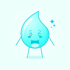 cute water cartoon with happy expression. mouth open and sparkling eyes. suitable for logos, icons, symbols or mascots. blue and white