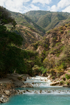 Scenic river running through a canyon