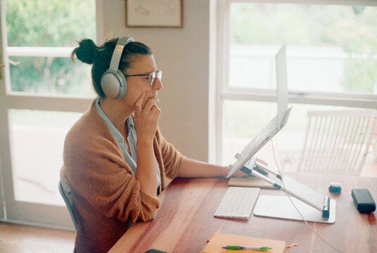 Working at home using laptop stand