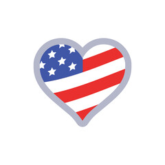 USA flag heart. United States of America national symbol. American love emblem.