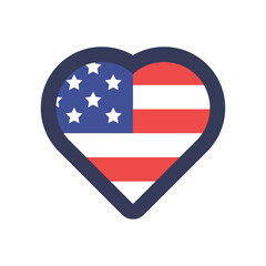 USA flag heart. United States of America national symbol. American love emblem.
