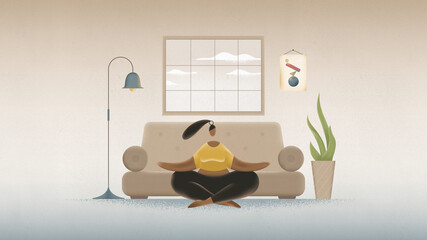 black woman do fitness exercise in lotus asana pose