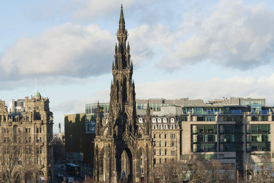 Princes Street, Edinburgh, seen from Castle forecourt. 