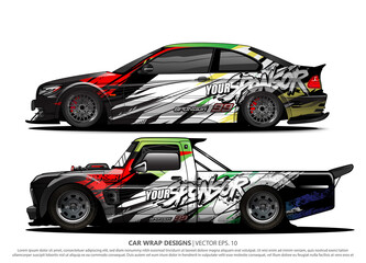 Obraz premium Race car wrap design vector for vehicle vinyl sticker and automotive decal livery 