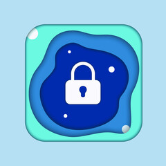 Vector graphic of lock icon illustration with blue color scheme and using paper cut out style 