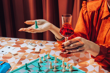 Female /Female Hands Playing Chess.