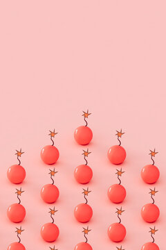 Pink bombs with burning fuse and copy space.