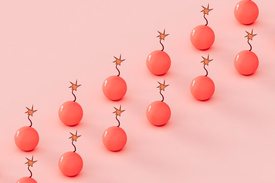 rows of Pink bombs with copy space. 3d render