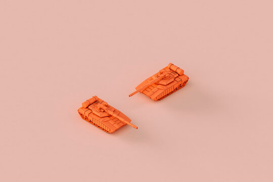 two Pink war tanks with copyspace.