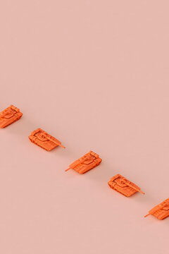 a row of Pinks war tanks. 3d render illustration 