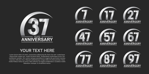 set anniversary logotype premium collection silver color with swoosh on black background