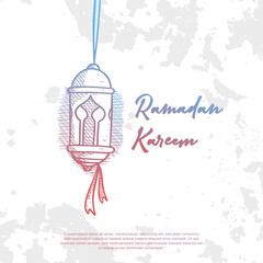 ramadhan kareem greeting card poster with lantern lamp sketch style