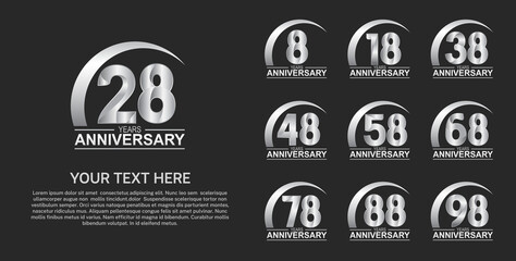 set anniversary logotype premium collection silver color with swoosh on black background