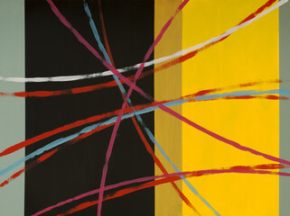 An abstract painting composed of arcs and stripes.