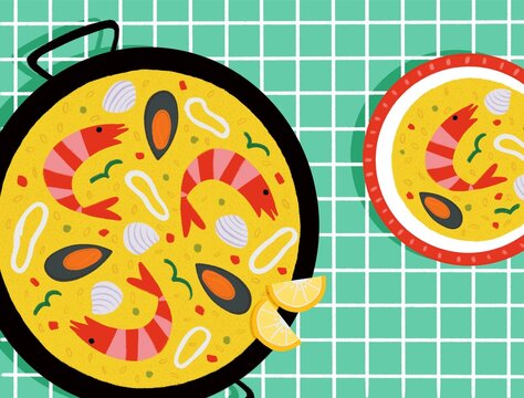 Paella Spanish food illustration