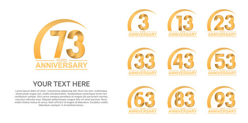 set anniversary logotype premium collection gold color with swoosh on white background
