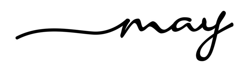 May Handwriting Black Lettering Calligraphy Isolated on White Background. Months of The Year