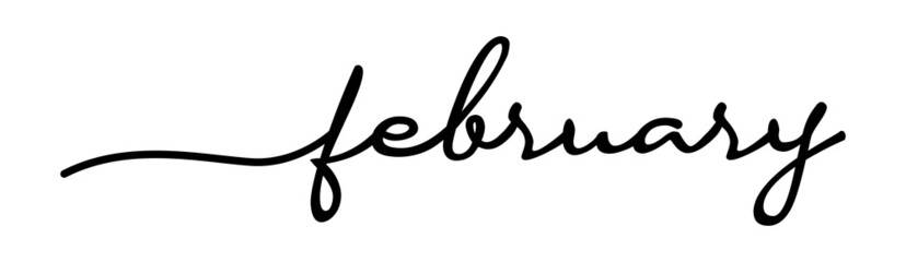February Handwriting Black Lettering Calligraphy Isolated on White Background. Months of The Year
