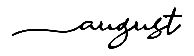 August Handwriting Black Lettering Calligraphy Isolated on White Background. Months of The Year