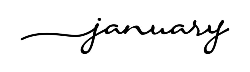 January Handwriting Black Lettering Calligraphy Isolated on White Background. Months of The Year