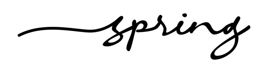 Spring Handwriting Black Lettering Calligraphy Isolated on White Background.