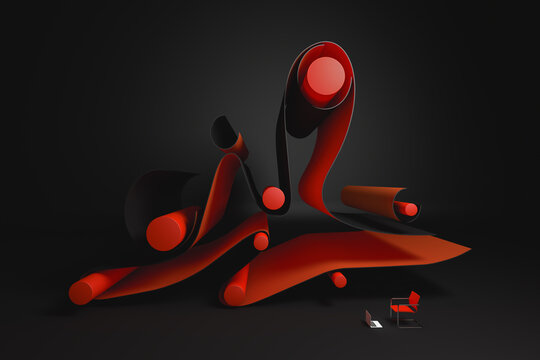 Laptop and chair next to an abstract background