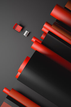 Laptop and chair next to an abstract background