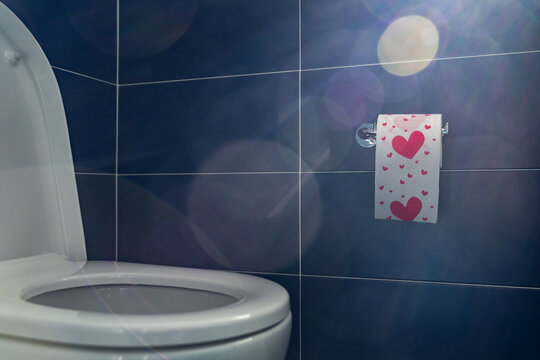 Toilet Paper with Red Hearts 
