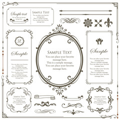 春の植物モチーフのフレームセット。ビンテージフラワー。装飾デザイン。流行りのあしらい	
