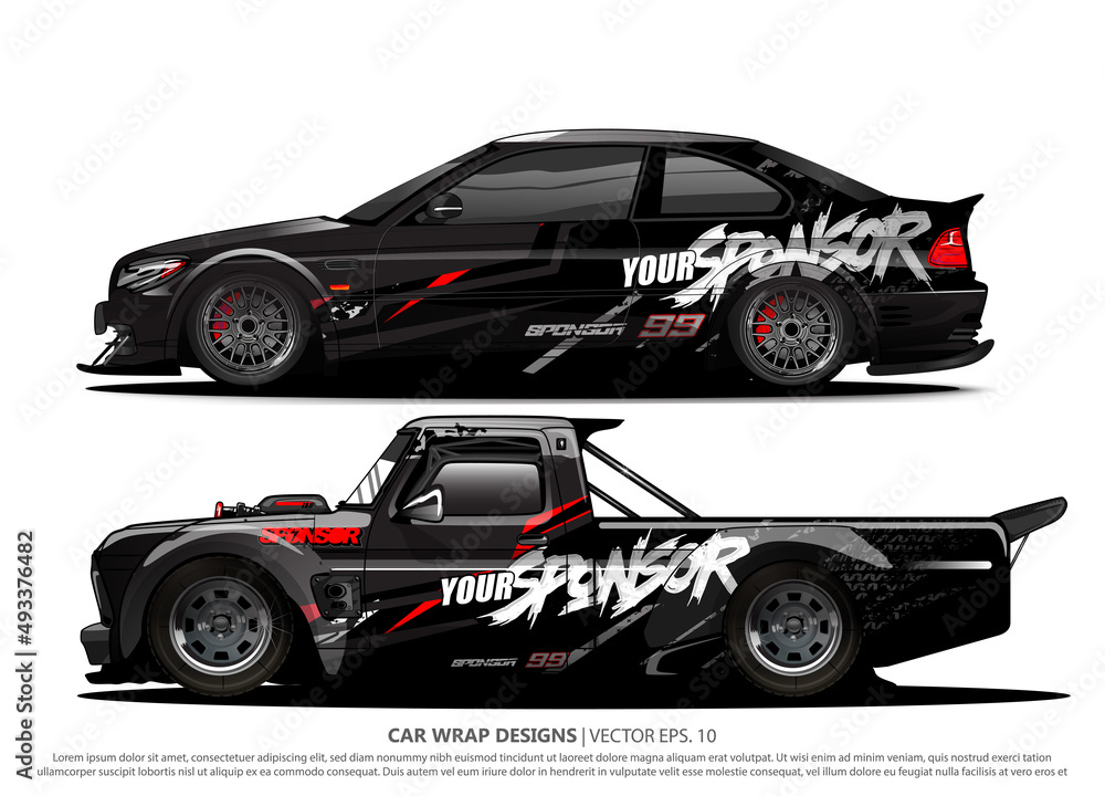 Wall mural car livery graphic vector. abstract racing shape design for vehicle vinyl wrap background