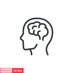 Human brain icon. Simple outline style. Think, mind, head, idea, creative concept. Vector line illustration design isolated. Editable stroke EPS 10.