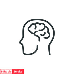 Human brain icon. Simple outline style. Think, mind, head, idea, creative concept. Vector line illustration design isolated. Editable stroke EPS 10.