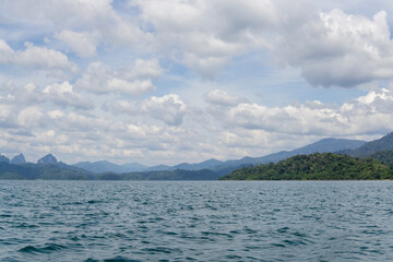 Blue sea and mountian with water surface background texture