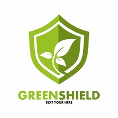 Nature or green shield vector logo template. This graphic with leaves or tree symbol. Suitable for ecology, farm, protect, guard, environment, recycle and emblem.