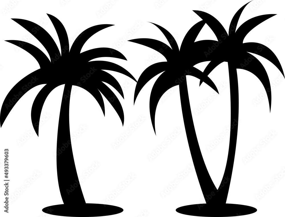 Poster coconut tree palm set icon in vector hand drawn style isolated on white