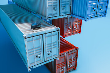 Cargo containers next to a laptop