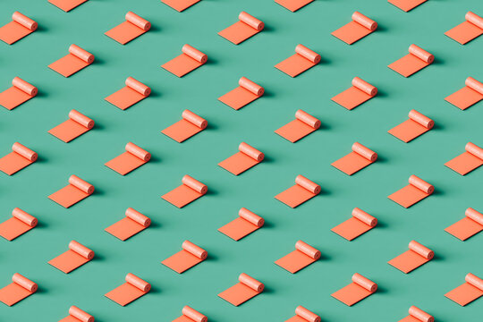 Pattern of pink fitness mat. 3d render
