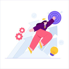 Self growth concept vector Illustration idea for landing page template, personal development progress stages, reaching for career goals and success, ambition and potential accomplishment.  Hand drawn 