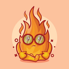 cute fire flame character mascot with sad expression isolated cartoon in flat style design 