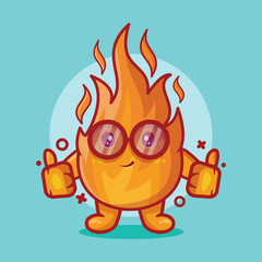 kawaii fire flame character mascot with thumb up hand gesture isolated cartoon in flat style design